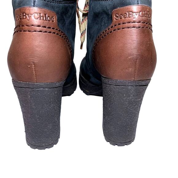 See By Chloe Eileen Lug Sole High Heel Lace Up Suede Leather Ankle Boot Black 36 - Picture 9 of 13